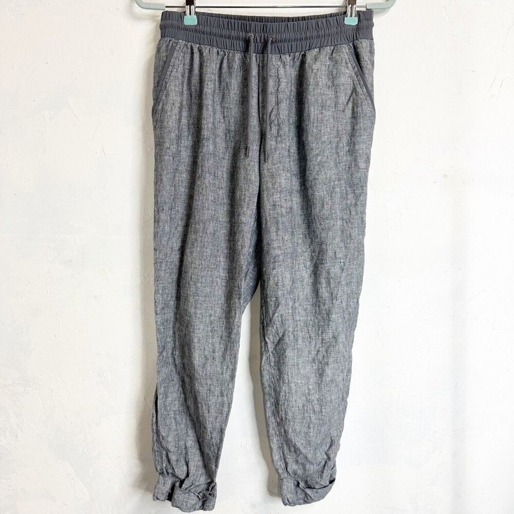 Athleta Size 8 Striped Bali Linen Ankle Cropped Gray Casual Pants Joggers